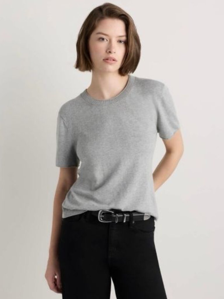 Quince Lightweight Cotton Cashmere Sweater Tee Heather Gray Size Large
